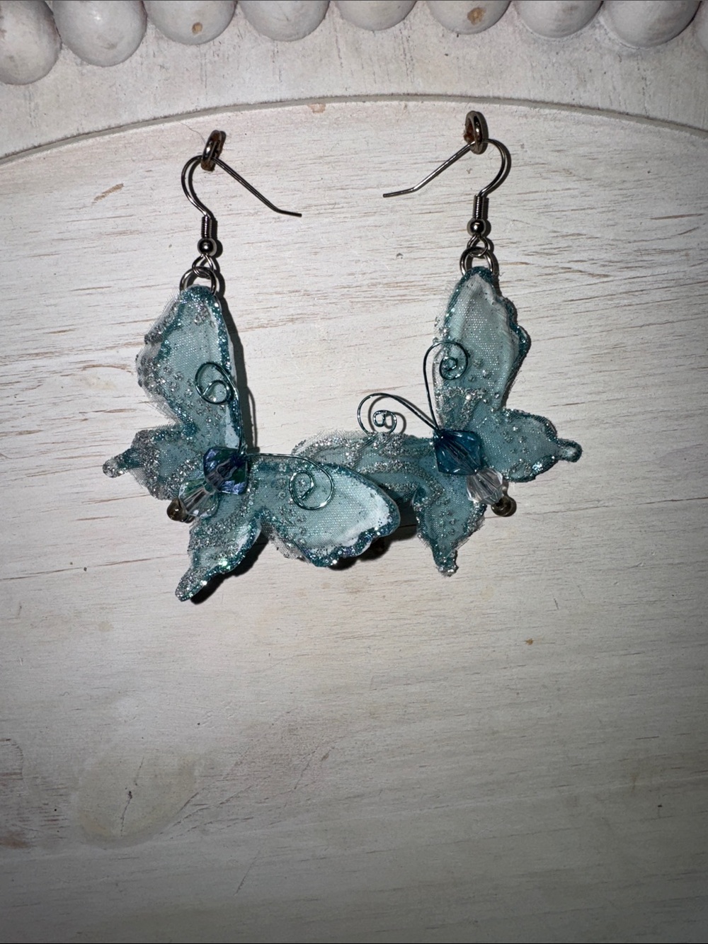 Light blue Glitter Butterfly Dangle Earrings